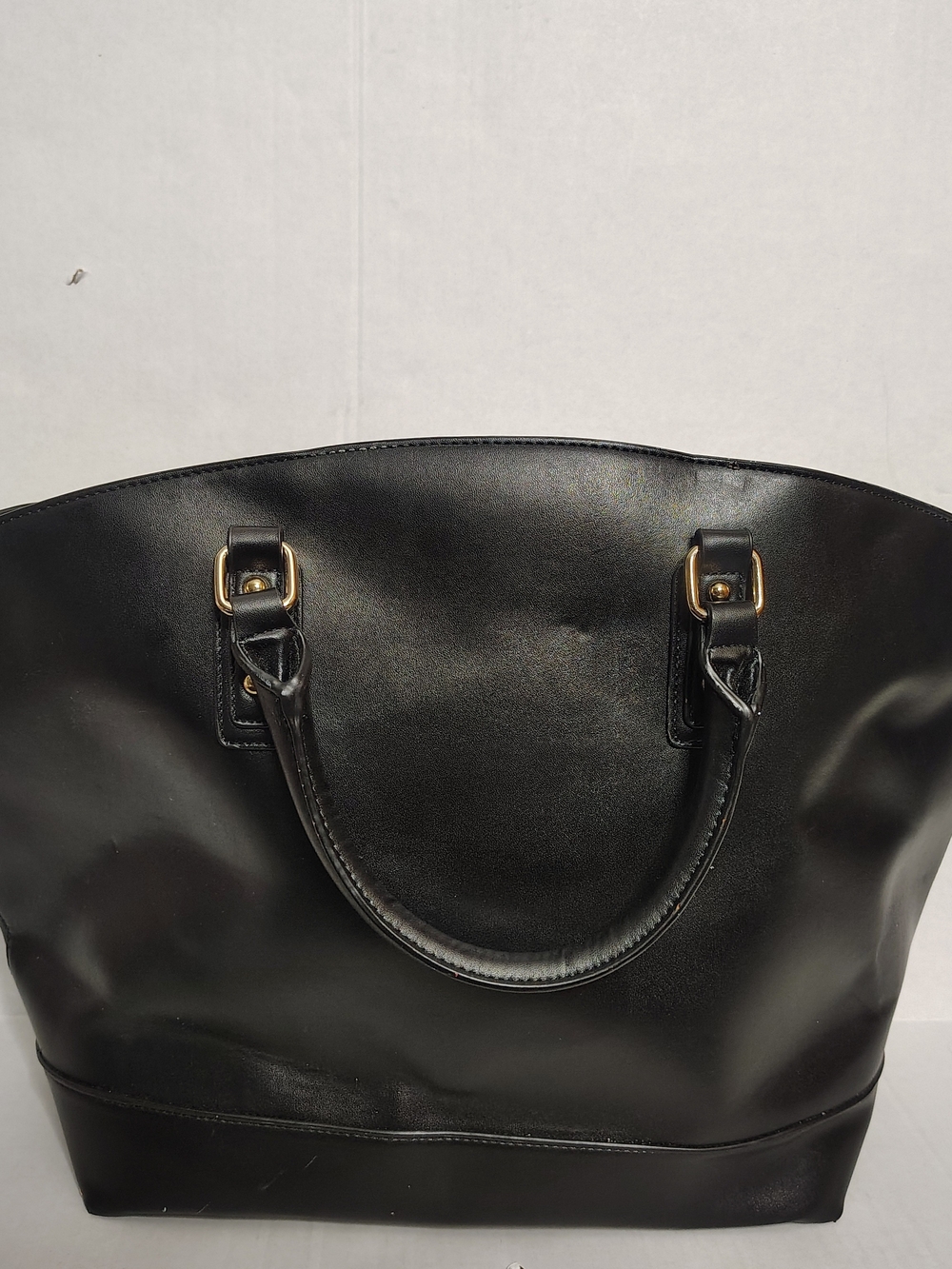 JustFab Black Women’s Large Tote Purse Gold Hardware Zip Top Lined Pockets
